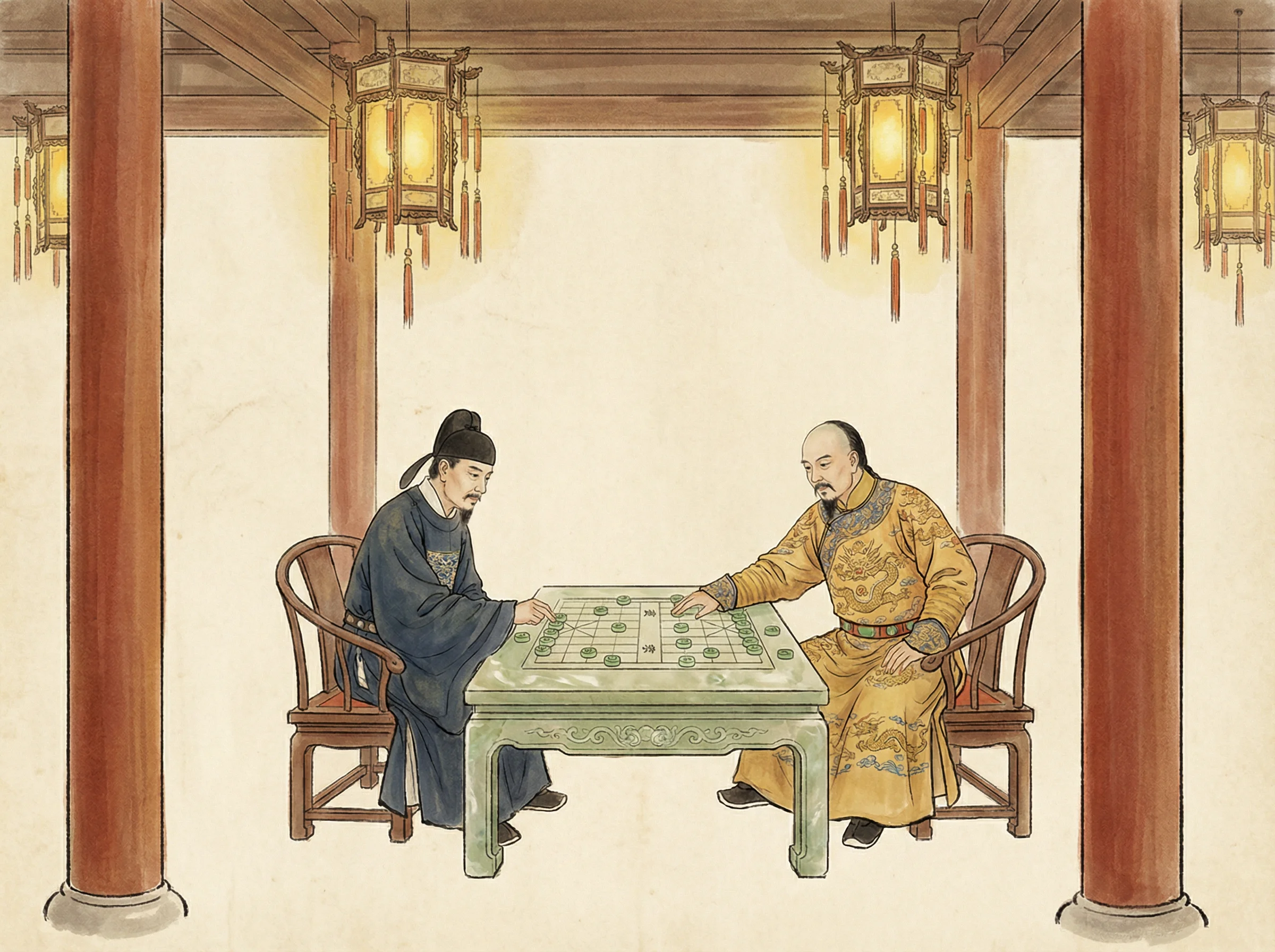 模拟皇帝与大臣在乾清宫御前对弈 ky棋牌 的场景