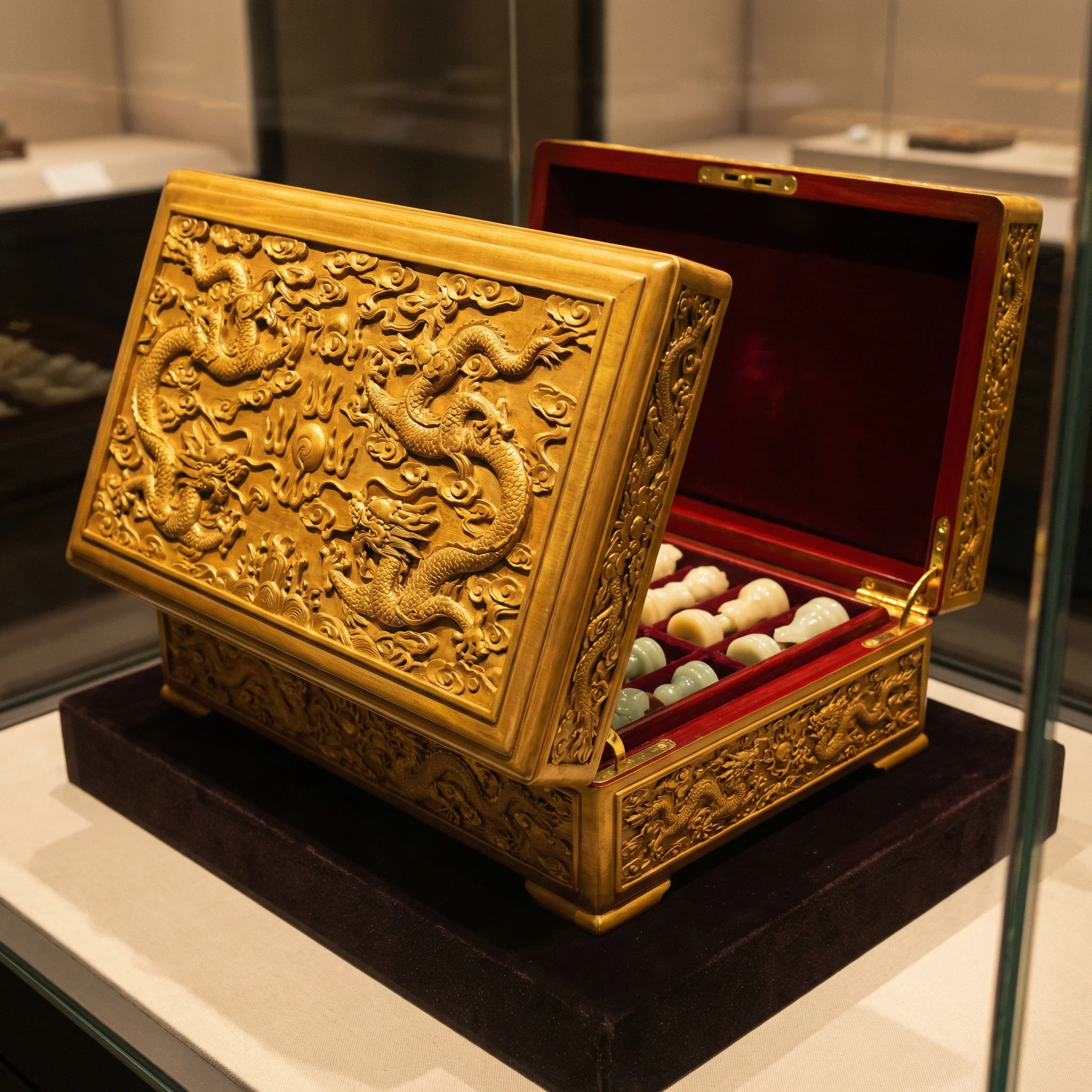 金丝楠木龙纹棋盒 - ky棋牌 收藏品